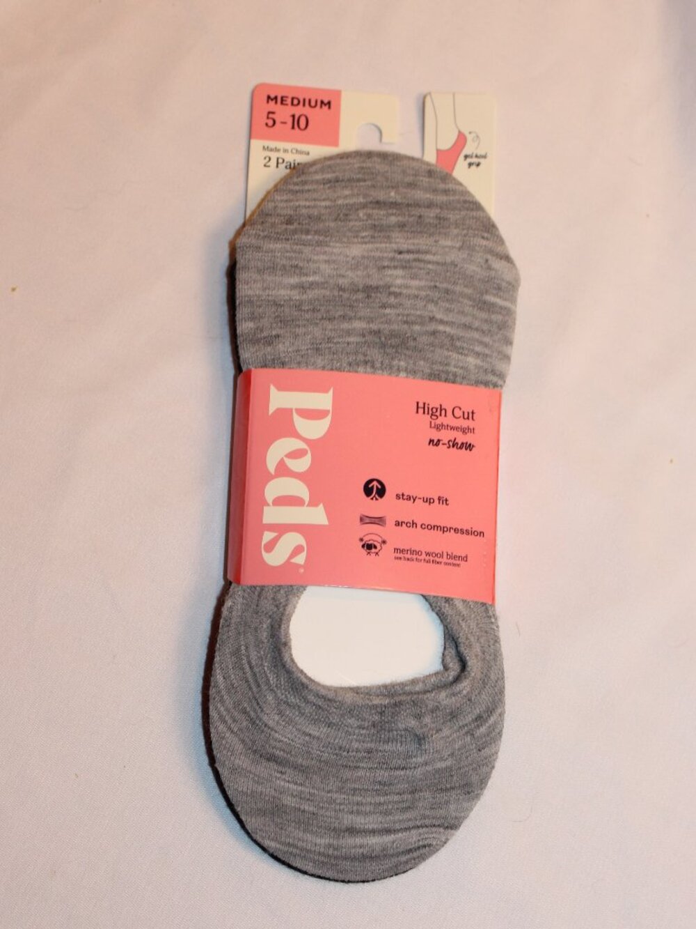 Peds High Cut No-Show Socks - Gray (Medium 5-10)